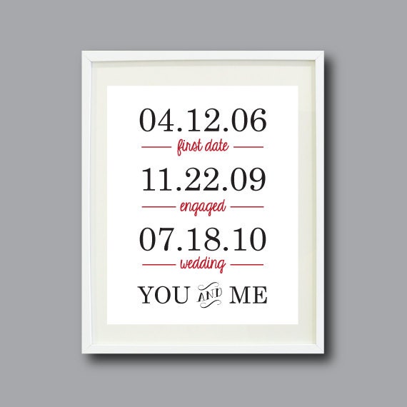 Important Dates Art Print-8x10-Personalized Anniversary Present-Housewarming Gift-Special Dates-White-Red-Black OR Choose Colors-You and Me