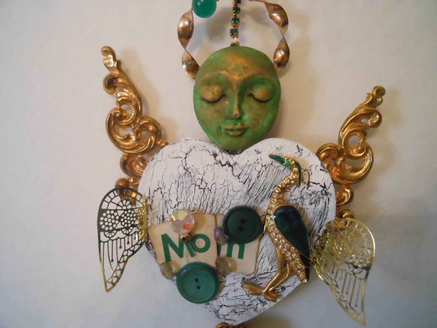Mother Art, Primitive Heart, Mixed Media Wall Art, Wall Hanging Assemblage, Mom Gift, ooak assemblage, altered art doll, angel gift