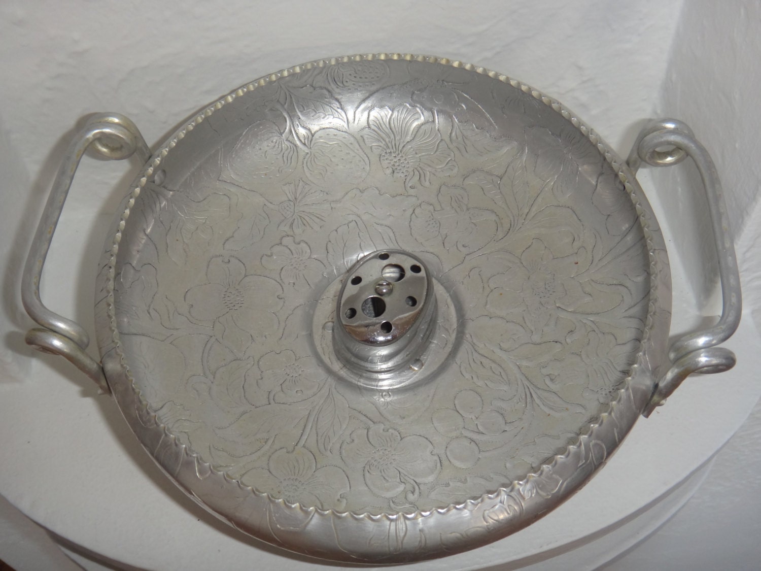 Vintage Metal Bowl Flower Graved Nut Cracker