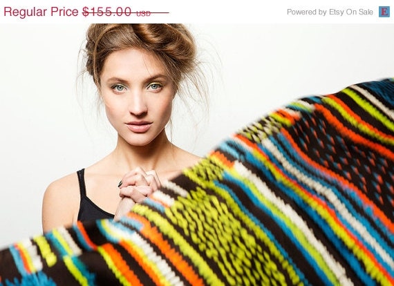 ON SALE Luxurious silk scarf,  Multicolored neon original pattern by Dikla Levsky, Huge statement accessory