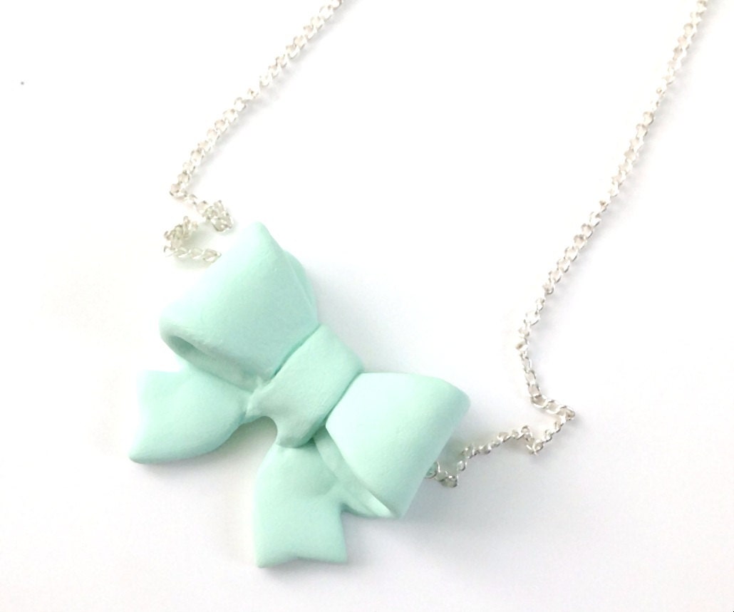 Mint Bow Necklace, Tiffany Blue Bow, Bow Jewelry, Big Bow Necklace, cute jewelry, mint jewelry, gifts or her