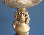 Bell Human Figure - Fish Saleswoman - Ceramic (white Faiance). Glazed with honeycolor.