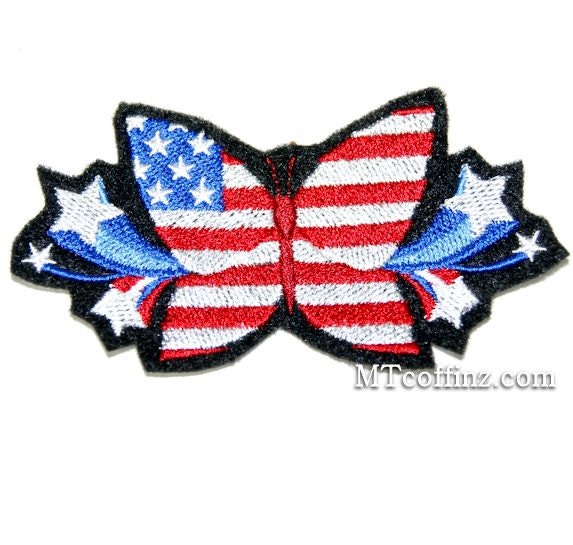 USA American Flag Butterfly Iron On Embroidery Patch MTCoffinz
