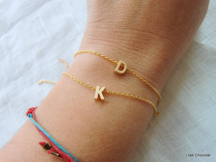 Tiny gold or silver  letter bracelet  - Gold initial necklace your choice