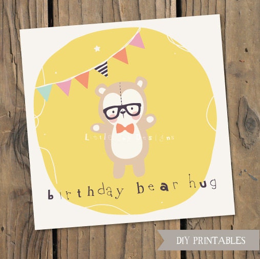 Bob Bear DIY Printable Card - Print at Home - Digital Download File