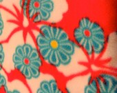Handmade Fleece Pet Blankie with Fringe-Hawaiian hibiscus print, hot pink, turquoise & white- Medium