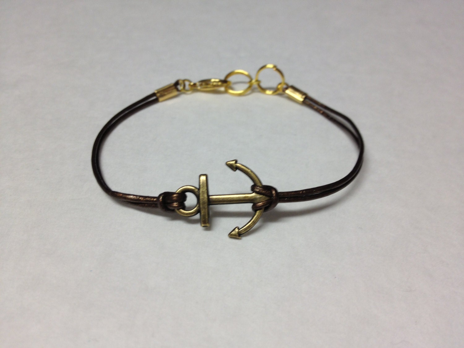 Bronze Anchor Bracelet with double brown leather cord, Nautical Bracelet, sailor Bracelet, nautical jewelry