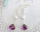 Beautiful swarovski pearl and crystal earrings, white glass pearls fire swarovski silver plated earrings
