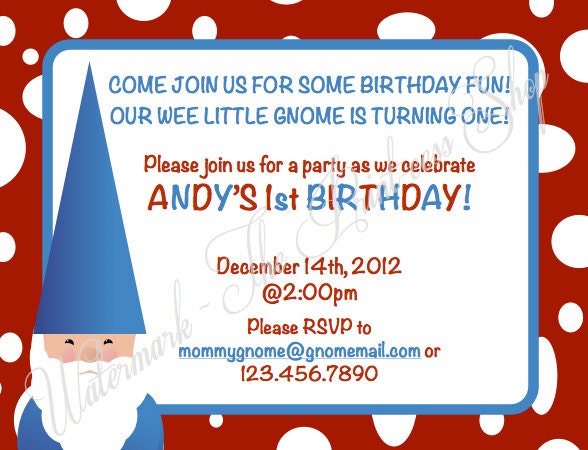 Boy or Girl Gnome Party Invitation Printable in PDF Format Il_570xn