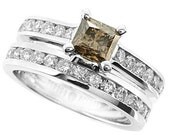 2.02ct Channel Princess Cognac Champagne Fancy Brown Diamond Matching Engagement Ring Wedding Band Set 14k White Yellow Rose Pink Gold