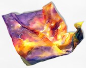 Silk scarf Clouds square Silk Scarves hand painted & handmade - gold violet purple blue - Foulard soie