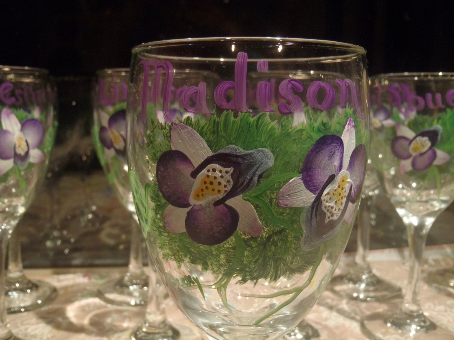 Hand Painted Customized Personalized Wine Glasses For Bridal Parties, showers, events
