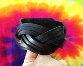 Brown Leather Braided Bracelet Cuff.  Men's Large Braided Leather Bracelet. Mystery Braid.