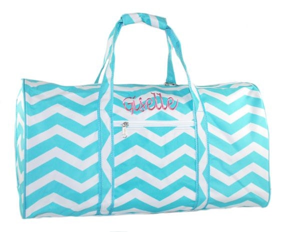 Chevron Aqua Large Duffel Bag With Free Embroidery