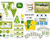 john Deere Children's Kids Birthday Party Pack Invitation Farm Tractor Green Yellow Theme favor bunting hat cupcake water boy