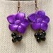 boho purple flower earrings, purple resin flower with black bead cluster earring, whimsical dangle earrings