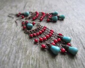 Gypsy chandelier earrings - copper wire earrings - long red turquoise earrings - long earrings - europeanstreetteam