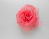 Blush Pink Organza Handmade Flower Rose Brooch / Hair Clip / Romantic Wedding Accessory
