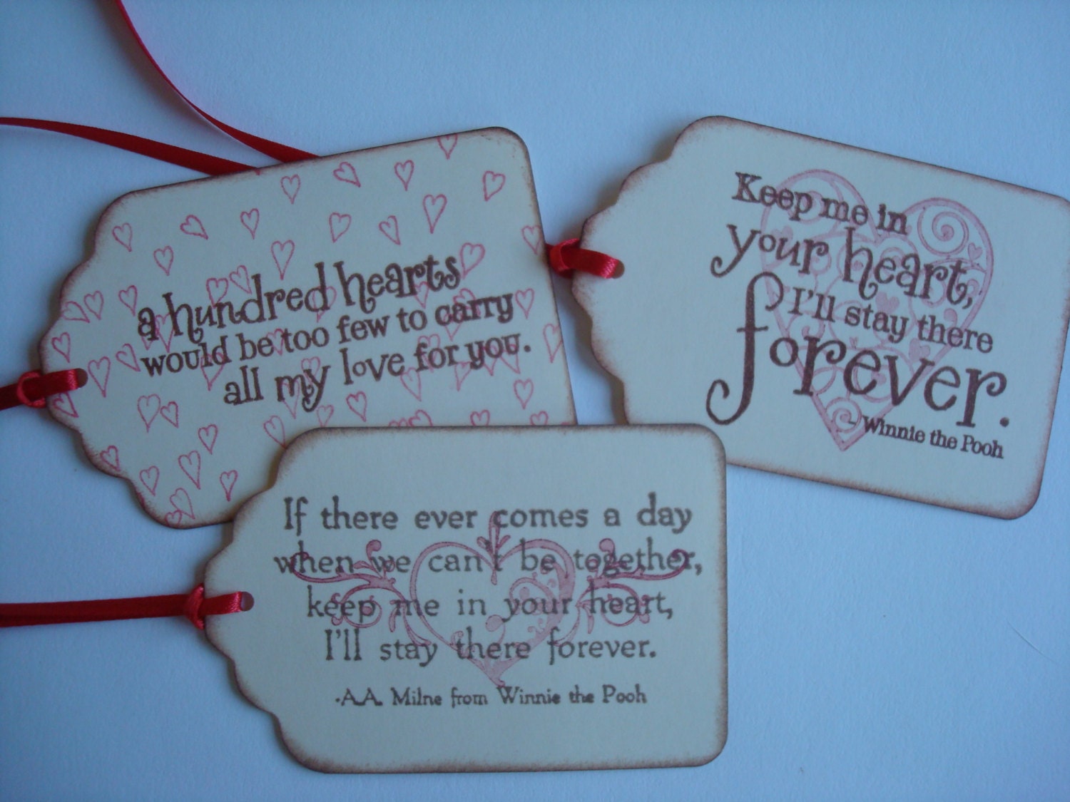 Wedding/Engagement/Anniversary/Love Favor Gift Tags Winnie the Pooh quotes, and a Hundred Hearts would be too few - Handmade Set of Six