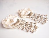 White fiber earrings, beaded earrings, for wedding, bride earring, for gift, handmade white earrings, spring fashion - uniquemaking