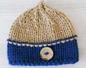 Super sweet Baby boy Boy hat Hat  Blue Knit Pixie Bonnet Newborn hat Photo prop  Baby Beanie hat button Christening Wooden button