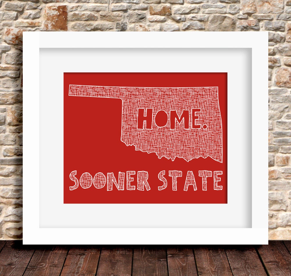 Oklahoma Home State Print - 8 x 10 - Sooner State - More Colors