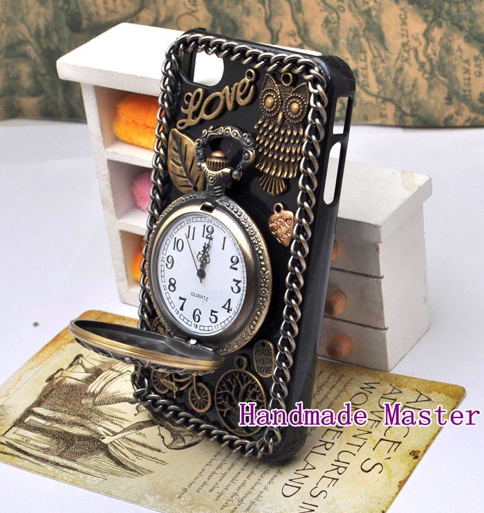 Steampunk Retro Gothic Style iPhone 5 5c 5s 4s 4 Case Cover, Vintage Antique Bronze Brass Clock Watch Owl Bicycle Love Heart - HandmadeMaster