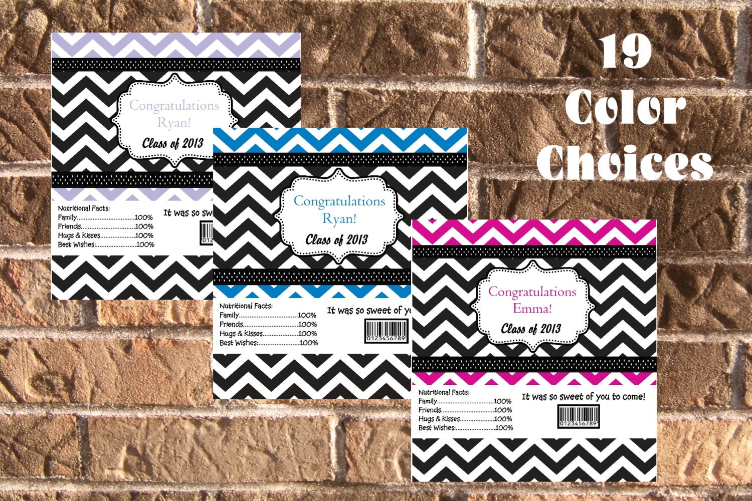 19 Color Choices Chevron Graduation Candy Wrapper High School College Il_570xn
