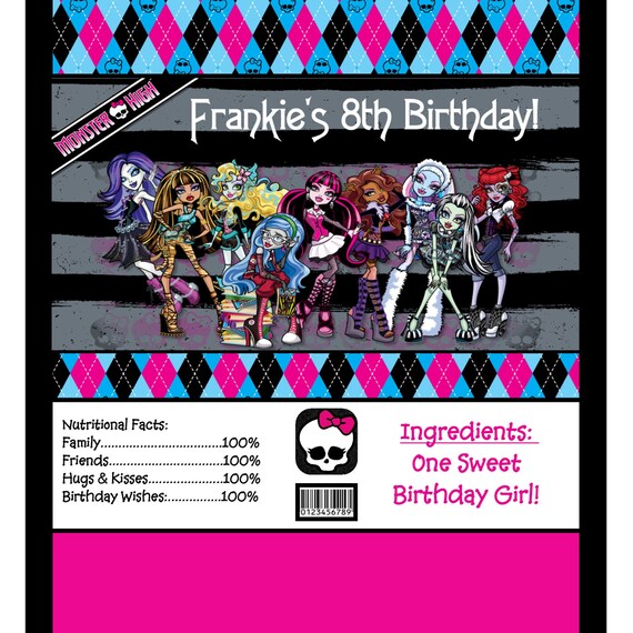 Monster High Birthday Candy Bar Chocolate Bar Wrappers Favor Print Your Own Il_570xn