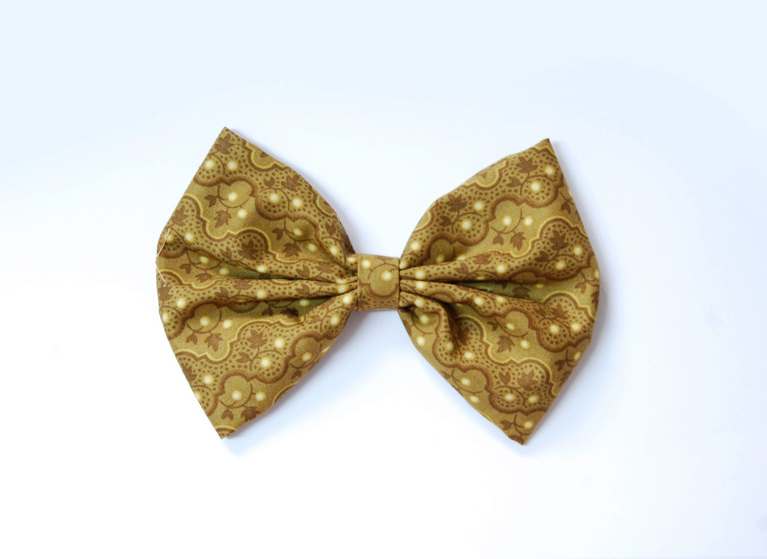 ON SALE dark yellow green, maple floral butterfly polka dot orange hair ribbon, gift for girls, cute handmade ribbon art, fabric bow
