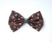 ON SALE brown dark green flower floral fabric butterfly green hair ribbon, gift for girls, cute handmade ribbon art, fabric bow