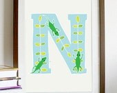 A4 Letter Alphabet artwork print: "N" / Nursery artwork / kids room artwork
