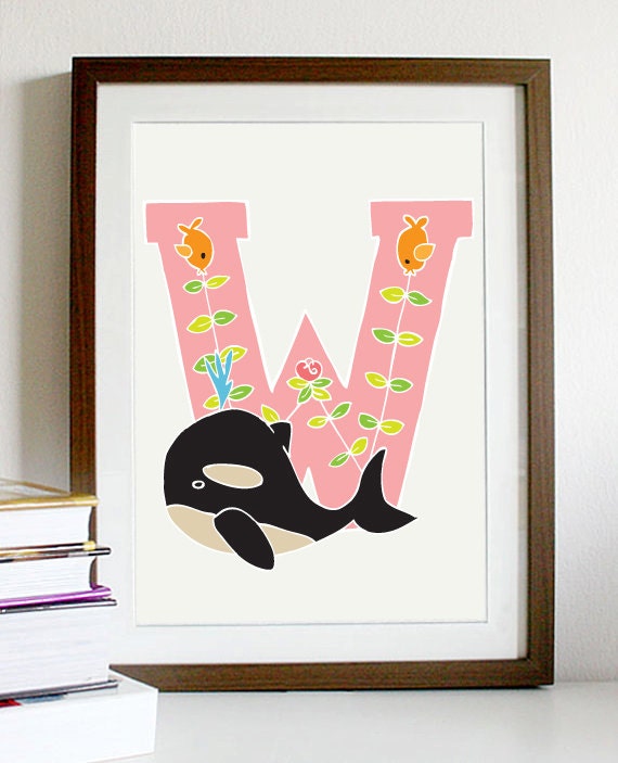 A4 Letter Alphabet artwork print: "W" / Nursery artwork / kids room artwork