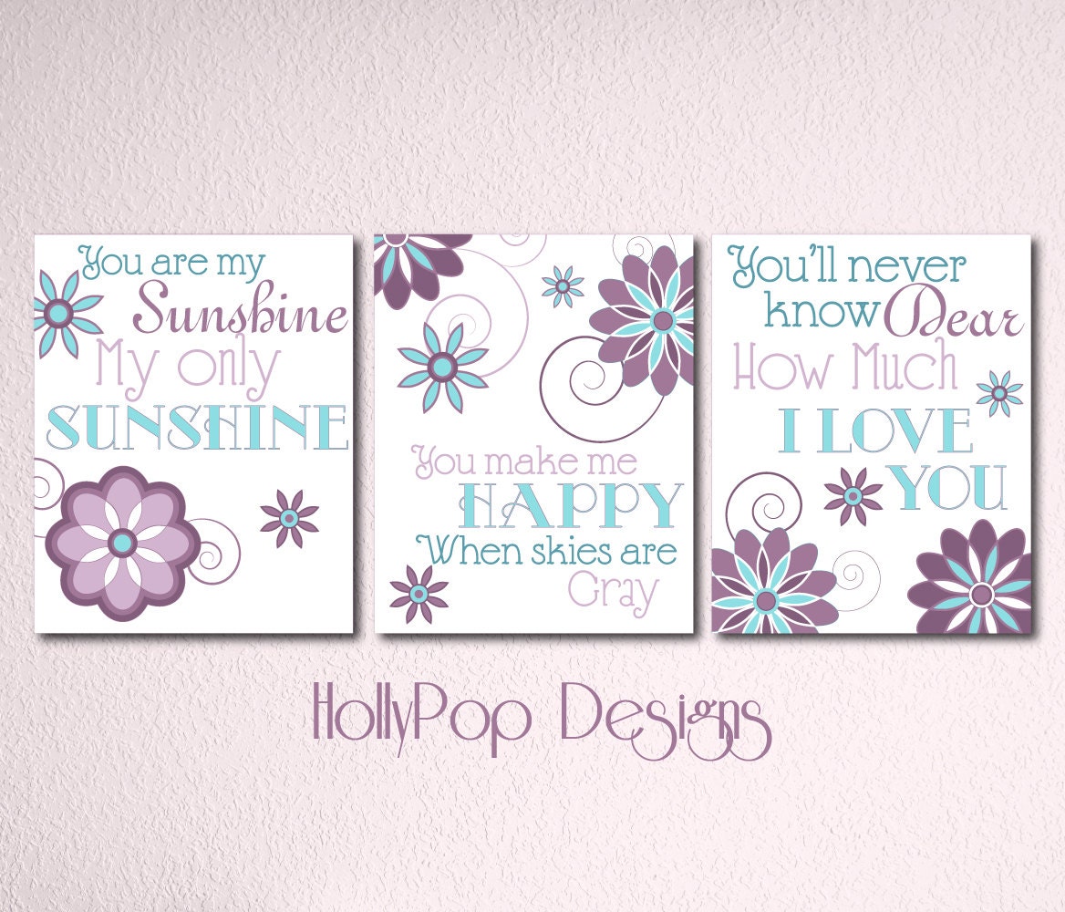 You are My Sunshine Art Prints Baby Girl Nursery Song Decor Purple Teal Pottery Barn Brooklyn Bedding Artwork Pictures Inspiring Idea