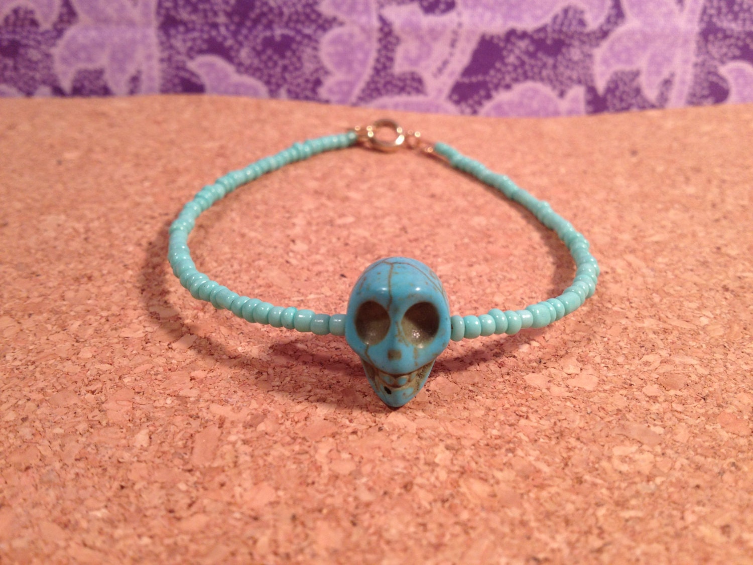 Set of 3 Stackable Bracelets (Turquoise and White Howlite Skulls, White Stone Peace Sign)