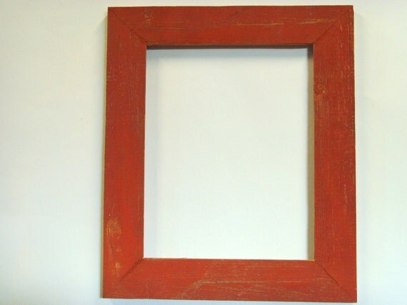 11x14 Reclaimed Wood Frame- Cottage Trim Frame, Rustic Red Trim One-of 