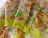 Vintage Floral Chiffon Scarf in Summery Sorbet Colors Whispy Light and Sheer