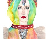 Art print of Original watercolor painting and ink and pencil drawing - illustration - Lana - 5.8 x 8.3