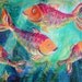 Kids Wall Art  Four Fish Swimming Art Print   10 x 14 Limited Edition