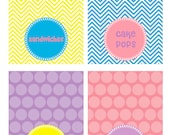 Spring Cupcake Chevron Polka Dot Birthday Party Food Tent Labels -  DIY PRINTABLE PDF