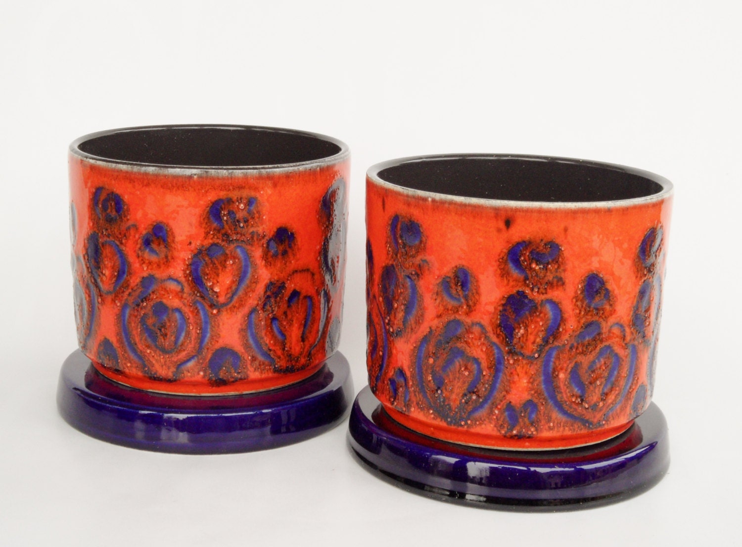 Spring clean reward... Midcentury modern plant pot planter fat lava era not west german scheurich seventies orange red blue set of 2