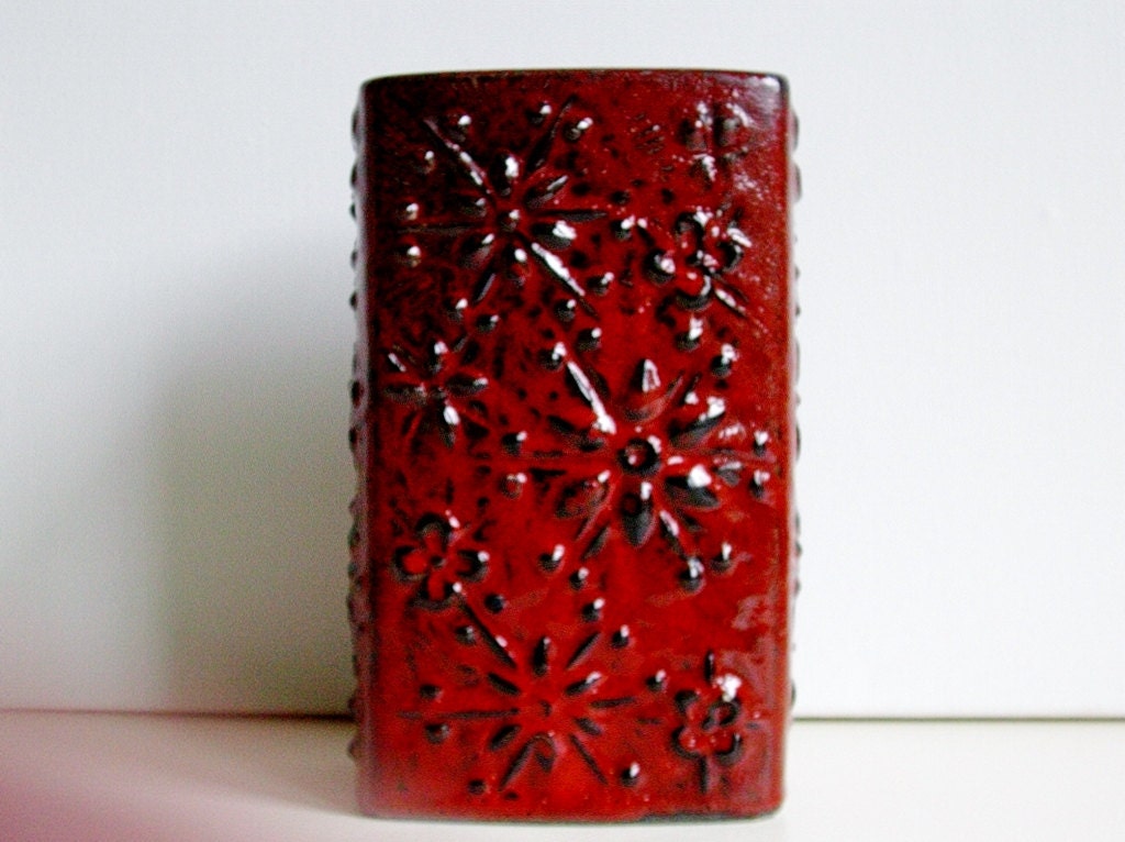 Retro Fat Lava Red scheurich keramik ceramic " KOSMOS " vase  West Germany WGP