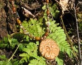 Earth Tones Hand Carved Beech Wood Green Man Pendant Necklace