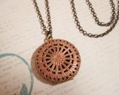 Vintage Brass Filigree Locket Pendant Necklace Round Copper Toned on Brass Cable Chain