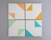 Hand painted coasters, set of 4, color block, geometric, trendy