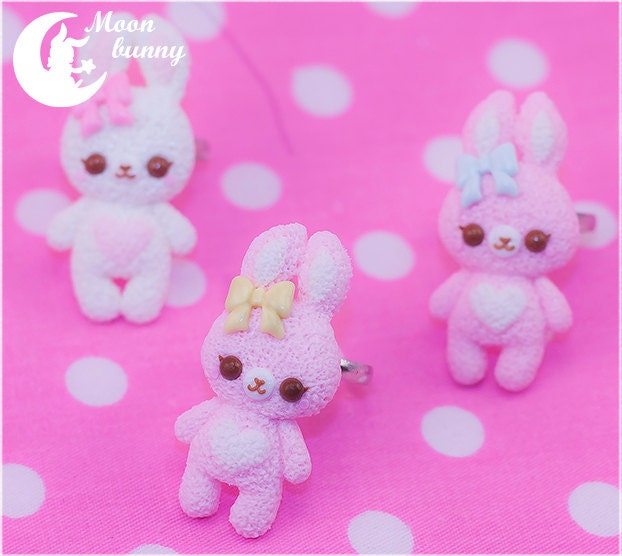 Marshmallow bunny (pink-yellow) Ring By Moon Bunny