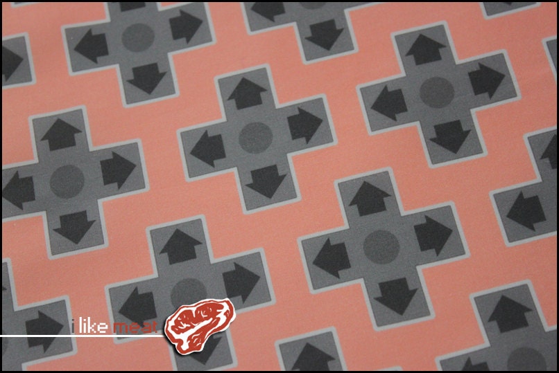 8bit D-Pads Coral - One Fat Quarter of Nintendo themed Kona Cotton Fabric