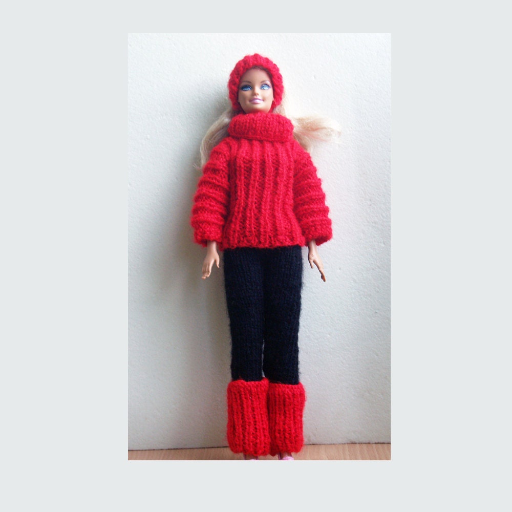 Barbie Doll Clothes Accessories Knitted Lot Ski Winter Sweater, Pants, Leg Warmers, Headband