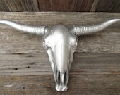 Longhorn Skull/ Faux Taxidermy/ Silver/ Wall Decor/ Steer Skull/ Cow Skull/ Wall Mount/ Ready to Ship