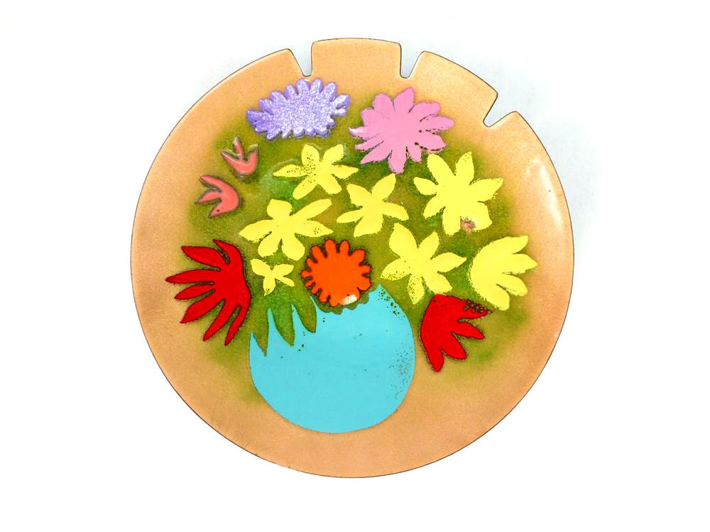 Vintage Floral Enamel Ashtray